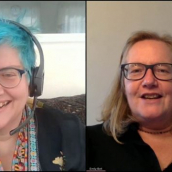 From left: Cathy O’Neil and Emily Bell speak during their featured session "AI Will Not Solve Your Nazi Problem" at SXSW Online on March 19, 2021.