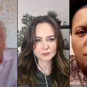 Sir Richard Branson (left), Celia Ouellette (center), and Sabrina Butler-Smith (right) speak at the featured session “Business Leaders Against the Death Penalty” during SXSW Online on March 18, 2021.