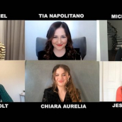 Jessica Radloff moderates the “Cruel Summer” Q&A with Jessica Biel, Tia Napolitano, Michelle Purple, Olivia Holt, and Chiara Aurelia at SXSW Online on March 19, 2021.