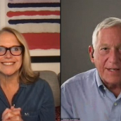 From left: Katie Couric and Walter Isaacson speak at the featured session “Gene Editing: The Biotech Revolution of our Times” during SXSW Online on March 19, 2021.