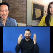 From top left: SXSW Keynote Charles Yu speaks with Lisa Ling during SXSW Online on March 19, 2021.