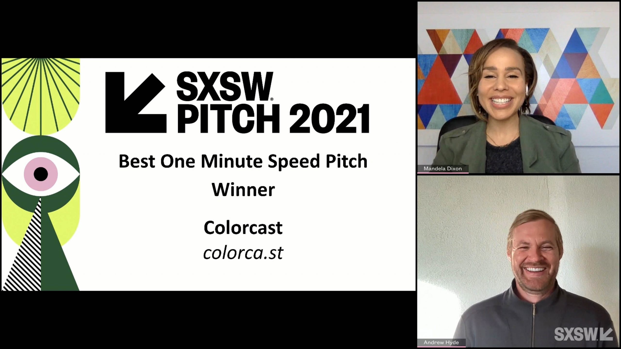SXSW Pitch participant Colorcast wins the Best One Minute Speed Pitch category at the SXSW Pitch Awards during SXSW Online on March 20, 2021.