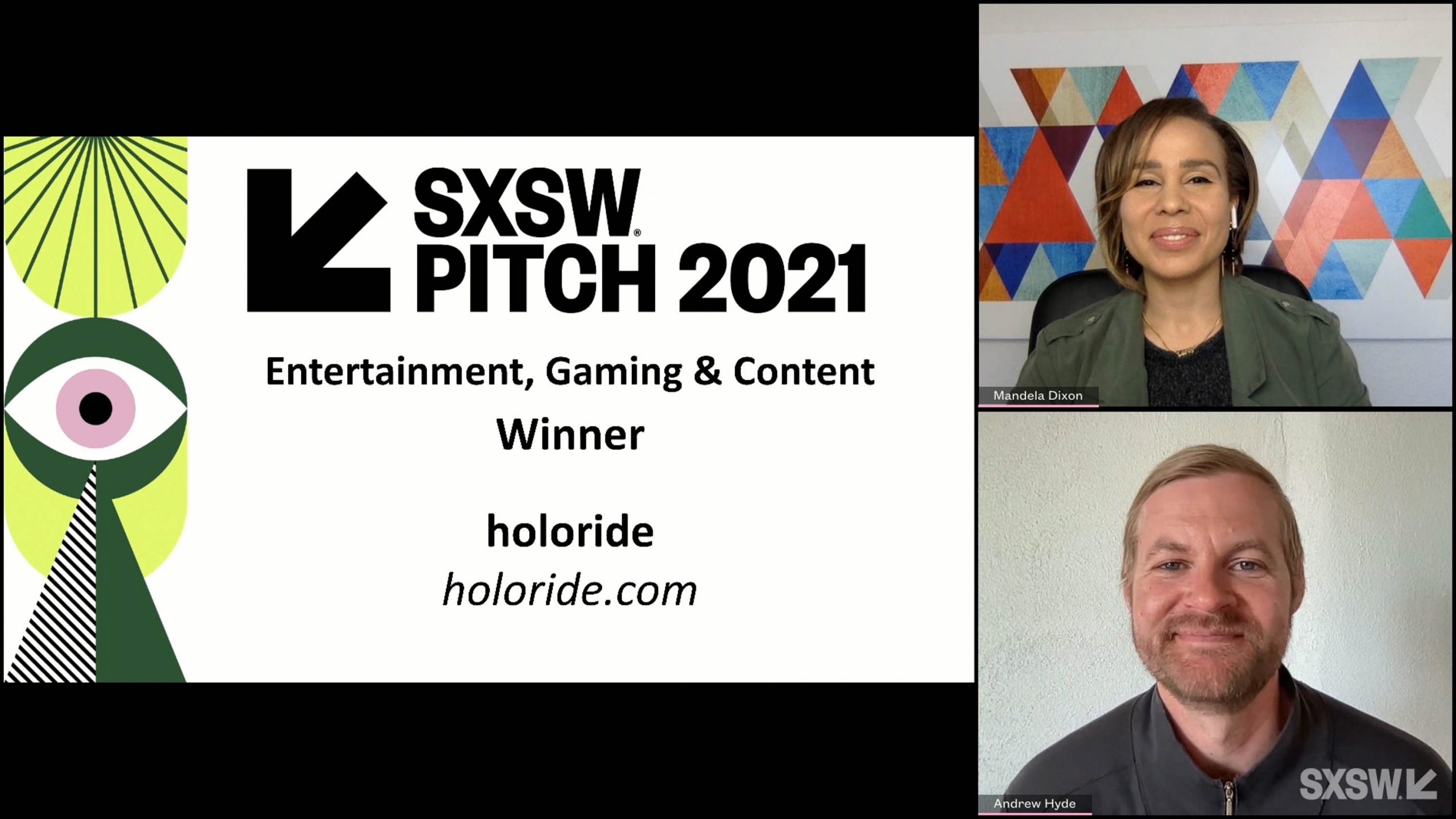 SXSW Pitch participant holoride wins the Entertainment, Gaming & Content category at the SXSW Pitch Awards during SXSW Online on March 20, 2021.