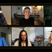 Adria Petty (top left), Mary Wharton (top center), David Fricke (top right) Sarah Haber (bottom left), Mari Keiko Gonzalez (bottom center), and Peter Afterman (bottom right) answer questions at the SXSW Film Festival Premiere of "Tom Petty Somewhere You Feel Free" during SXSW Online on March 17, 2021.