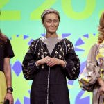 (L-R) Natalia Modenova, Daria Shapovalova, and Asya Nikolaeva speak at Ukraine for Peace: Supporting the Creators and Innovators – SXSW 2022 – Photo by Travis P Ball/Getty Images for SXSW