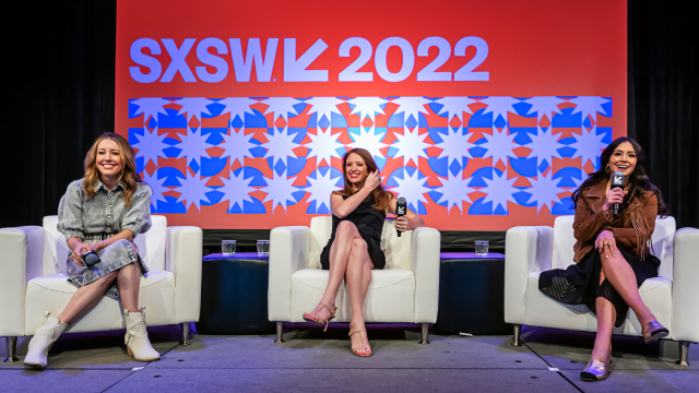 Featured Session: Women Building and Funding Healthcare Unicorns with (L-R) Julia Cheek, Kate Ryder, and Deena Shakir – SXSW 2022 – Photo by Noel Del Rio