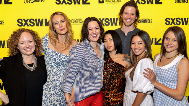 (L-R) Dana Millican, Stefanie Estes, Eleanore Pienta, Cissy Ly, Jon Beavers, Melissa Paulo, Olivia Luccardi attend "Soft and Quiet" – SXSW 2022 – Photo by Christopher de la Rosa