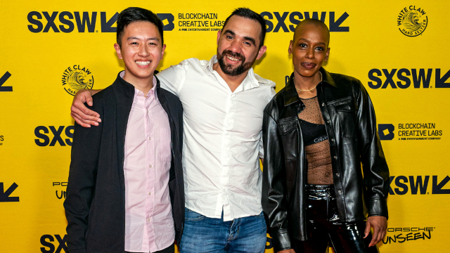 (L-R) Alvan Chow, Matt Kelly, and Alisha B. Woods attend "Diamond Hands: The Legend of WallStreetBets" – SXSW 2022 – Photo by Jon Currie