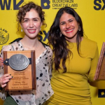 Emma D. Miller and Iliana Sosa pose with awards for "What We Leave Behind" – SXSW 2022 – Photo by Rich Fury/Getty Images for SXSW