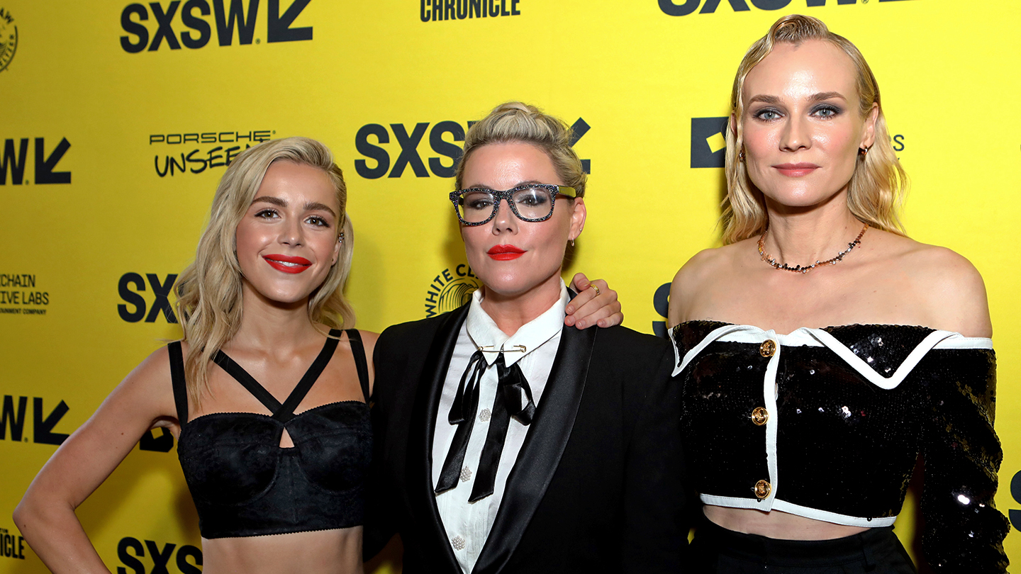 (L-R) Kiernan Shipka, Kathleen Robertson, and Diane Kruger attend the "Swimming with Sharks" premiere – SXSW 2022 – Photo by Samantha Burkardt/Getty Images for SXSW