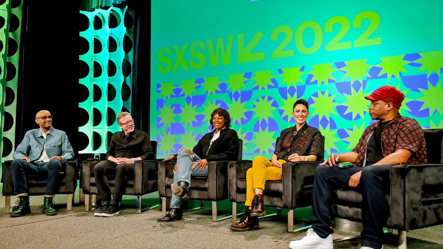 Featured Session: Elevating Communities That Created Pop Music with Sway Calloway, Gina Chavez, Henry Donahue, Kelefa Sanneh, and Noelle Scaggs – SXSW 2022 – Photo by Claudio Fox