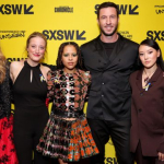 (L-R) Kiki Wolfkill, Natascha McElhone, Jen Taylor, Olive Gray, Pablo Schreiber, Yerin Ha and Steven Kane attend the "Halo" premiere – SXSW 2022 – Photo by Rich Fury/Getty Images for SXSW