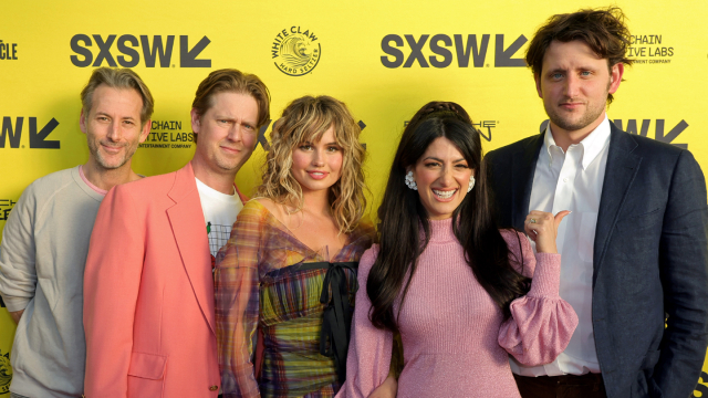 (L-R) Jeff Baena, Tim Heidecker, Debby Ryan, Ayden Mayeri, and Zach Woods attend the "Spin Me Round" premiere – SXSW 2022 – Photo by Michael Loccisano/Getty Images for SXSW
