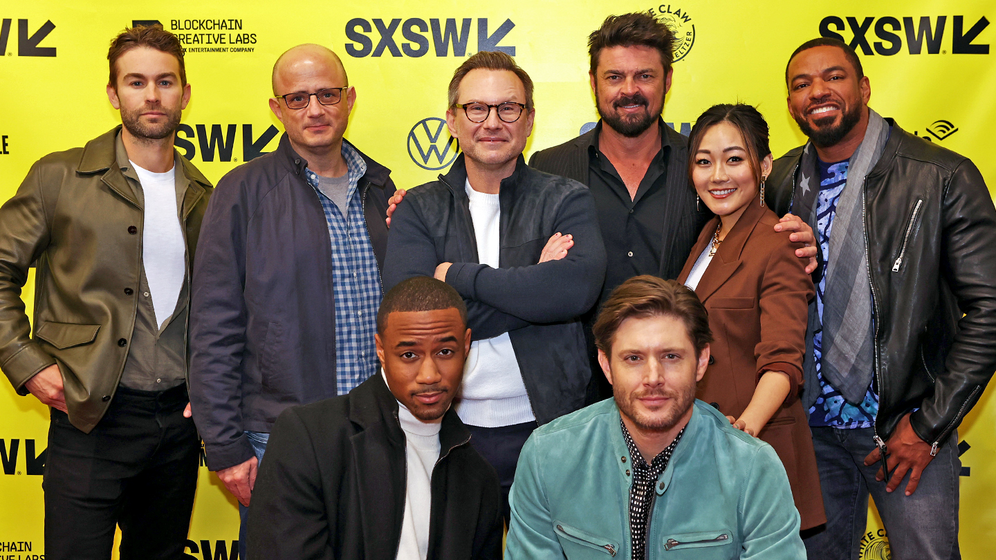 “The Boys” are Back! Inside Prime Video's Hit Series – (L-R) Chace Crawford, Eric Kripke, Jessie T. Usher, Christian Slater, Karl Urban, Jensen Ackles, Karen Fukuhara and Laz Alonso – SXSW 2022 – Photo by Travis P Ball/Getty Images for SXSW