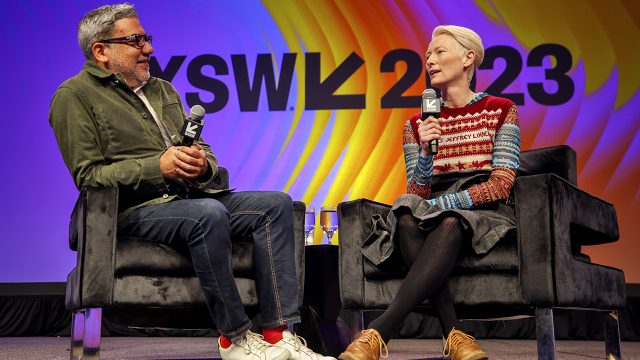 SXSW 2023 Keynote - (L-R) Eugene Hernandez and Tilda Swinton