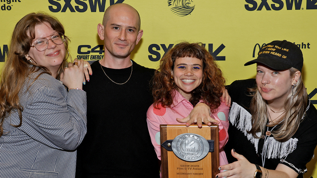 (L-R) Annabel Meschke, Jake Honig, Sandy Honig and Sabina Meschke win the Midnight Shorts Special Jury Award for “Pennies from Heaven” – SXSW 2023 Film & TV Awards – Photo by Frazer Harrison/Getty Images for SXSW