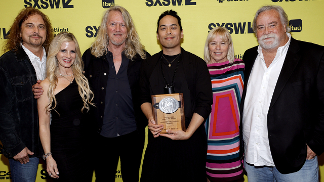 (L-R) Tom Brady, Tiiu Loigu, William Shockley, Paris Zarcilla, winner of the Thunderbird Rising Award Winner for "Raging Grace", Riki Rushing and Allen Gilmer – SXSW 2023 Film & TV Awards – Photo by Frazer Harrison/Getty Images for SXSW