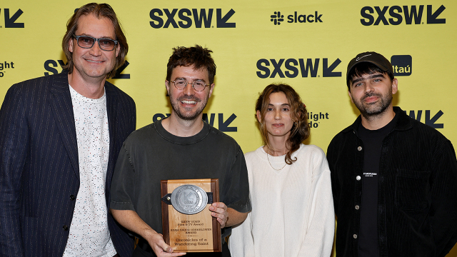 (L-R) Gewan Brown, Tomas Gomez Bustillo, Amanda Freedman and Pablo Lozano win the Adam Yauch Hörnblowér Award for “Chronicles of a Wandering Saint” – SXSW 2023 Film & TV Awards – Photo by Frazer Harrison/Getty Images for SXSW