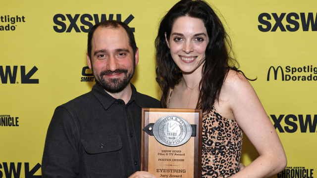 Javier Devitt, winner of the Poster Design Competition Award for “Eyestring” with Alena Chinault – SXSW 2023 Film & TV Awards – Photo by Frazer Harrison/Getty Images for SXSW