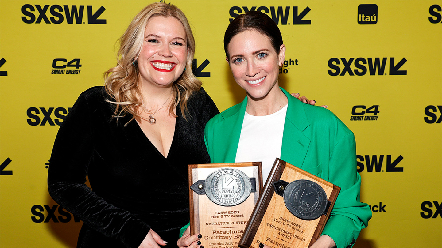 (L-R) Claudette Godfrey, VP of Film & TV at SXSW, and Brittany Snow, winner the Thunderbird Rising Special Award for Parachute – SXSW 2023 Film & TV Awards – Photo by Frazer Harrison/Getty Images for SXSW