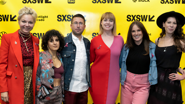 (L-R) Lina Lyte Plioplyte, Pegah Farahmand, Justin Lacob, Kathleen Flood, Amanda Spain, Jessica Potter – "Periodical" Premiere – SXSW 2023 – Photo by Melissa Bordeau