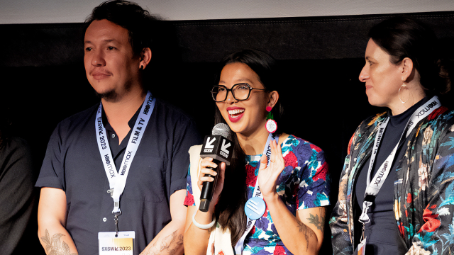 Ai Vuong speaks at Texas Shorts Program Q&A – SXSW 2023 – Photo by Melissa Bordeau