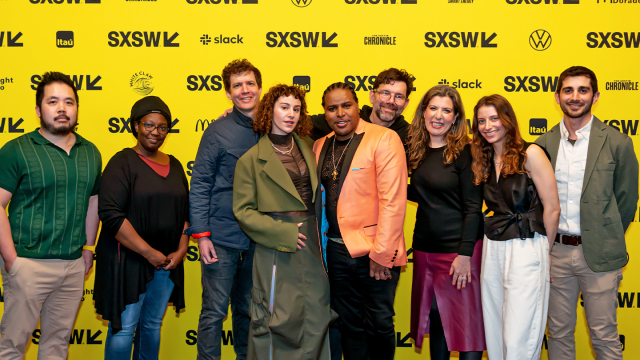 (L-R) Liza Mandelup, Raymond David Taylor, Jay VanHoy, Benjamin Whatley, Alex O’Flinn, Javian Le, Oneika Austin – "Caterpillar" Premiere – SXSW 2023 – Photo by Noel Del Rio