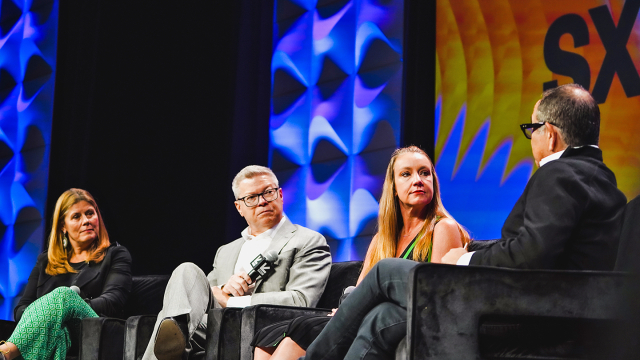 (L-R) Conny Braams, Tim Mapes, Jeremi Gorman, and Michael E. Kassan – Featured Session: A New School of Leaders Transforming the Marketing Experience – SXSW 2023 – Photo by Joshua Graziadei