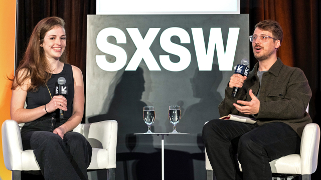 (L-R) Molly White and Gerrit De Vynk – Featured Session: Popping the Web3 Bubble – SXSW 2023 – Photo by JD Lewis