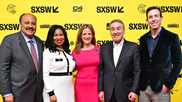 (L-R) Martin Luther King III, Arndrea Waters King, Jocelyn Benson, Ralph G. Neas and Bradley Tusk – Featured Session: Voting is a Civil Rights Issue – SXSW 2023 – Photo by Chris Saucedo/Getty Images for SXSW