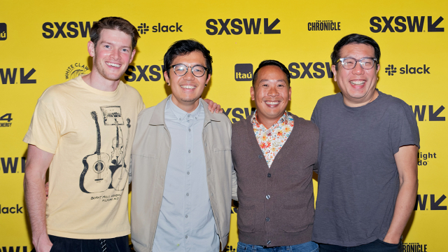 (L-R) Alex MacNicoll, Joe Han, Kevin Yee, Yen Tan – Independent TV Pilot Program Photo Op – SXSW 2023 – Photo by Shunya Carroll