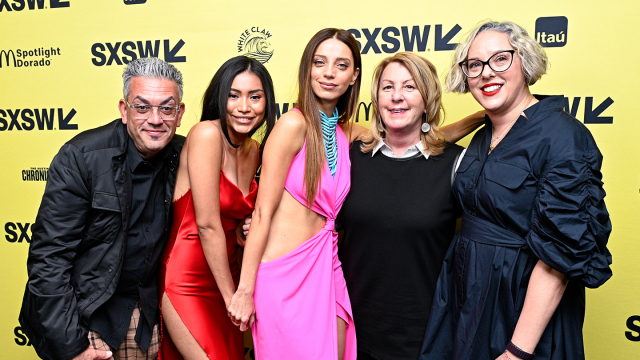 (L-R) Emilio Mejia, Natalia del Riego, Angela Sarafyan, Rosemary Rodriguez, Karina Miller attend "Hail Mary" Premiere – SXSW 2023 – Photo by Shannon Johnston