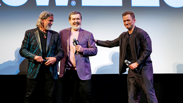 (L-R) Henk Rogers, Alexey Pajitnov, Taron Egerton attend "Tetris" Q&A – SXSW 2023 – Photo by Andy Wenstrand