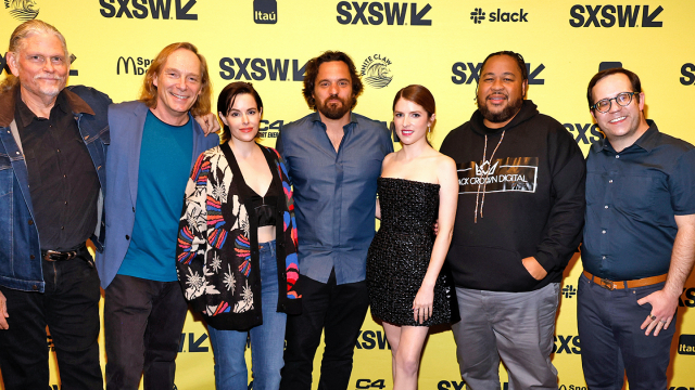 (L-R) Jeff Kober, Hans Tester, Emily Hampshire, Jake Johnson, Annas Kendrick, Daryl Johnson, Eli Henry attend "Self Reliance" Premiere – SXSW 2023 – Photo by Frazer Harrison/Getty Images for SXSW