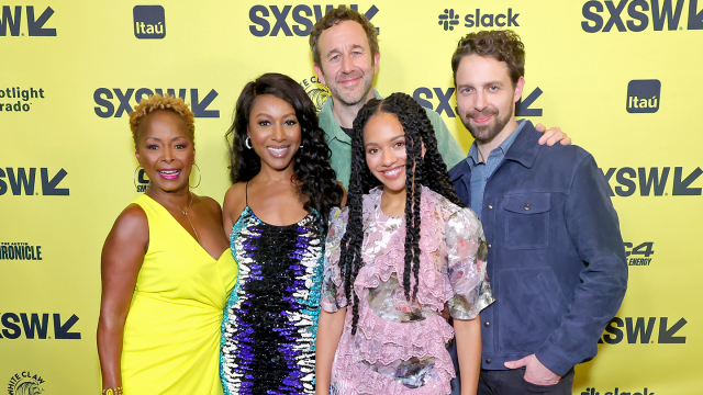 (L-R) Crystal Fox, Gabrielle Dennis, Chris O'Dowd, Djouliet Amara, David West Read attend "The Big Door Prize" Premiere – SXSW 2023 – Photo by Michael Loccisano/Getty Images for SXSW