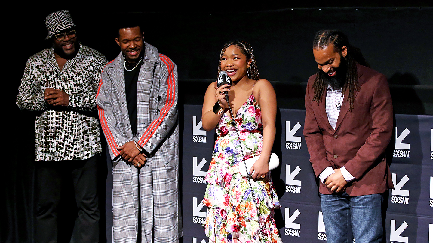 (L-R) Chad L. Coleman, Denzel Whitaker, Laya DeLeon Hayes, Bomani J. Story attend "The Angry Black Girl and Her Monster" Q&A – SXSW 2023 – Photo by Hutton Supancic/Getty Images for SXSW