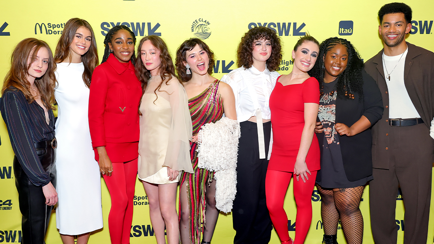 (L-R) Summer Joy, Kaia Gerber, Ayo Edebiri, Havana Rose Liu, Ruby Cruz, Claudette Godfrey, Rachel Sennott, Emma Seligman, Zamani Wilder, Miles Fowler attend "Bottoms" World Premiere – SXSW 2023 – Photo by Michael Loccisano/Getty Images