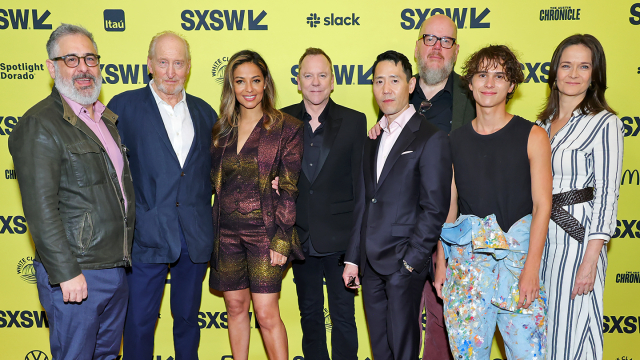 (L-R) Glenn Ficarra, Charles Dance, Meta Golding, Kiefer Sutherland, Rob Yang, John Requa, Walt Klink, Enid Graham attend "Rabbit Hole" World Premiere – SXSW 2023 – Photo by Michael Loccisano/Getty Images for SXSW