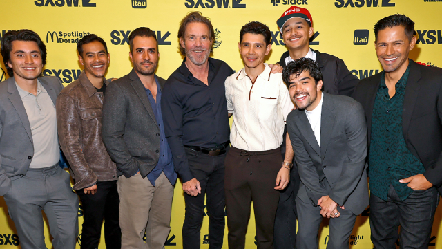 (L-R) Jose Julian, Julian Works, Julio Quintana, Dennis Quaid, Christian Gallegos, Gregory Diaz IV, Miguel Angel Garcia, Jay Hernadez attend "The Long Game" Premiere – SXSW 2023 – Photo by Frazer Harrison/Getty Images for SXSW