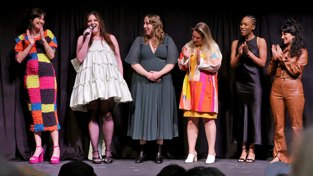 (L-R) Hannah Pearl Utt, Megan Stalter, Rhianon Jones, Mallory Schwartz, Jojo T. Gibbs, Ayden Mayeri attend "Cora Bora" Q&A – SXSW 2023 – Photo by Michael Loccisano/Getty Images for SXSW