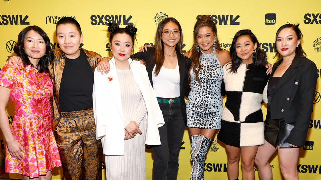 (L-R) Cherry Chevapravatdumrong, Sabrina Wu, Sherry Cola, Adele Lim, Ashley Park, Stephanie Hsu, Teresa Hsiao attend "Joy Ride" World Premiere – SXSW 2023 – Photo by Frazer Harrison/Getty Images for SXSW