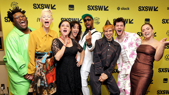 (L-R) Larry Owens, Tilda Swinton, Catalina Saavedra, Mimi Davila, RZA, Director Julio Torres, James Scully and Greta Titelman attend "Problemista" World Premiere – SXSW 2023 – Photo by Michael Loccisano/Getty Images for SXSW