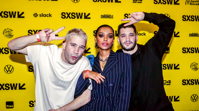 (L-R) Danny Phillipou, Sophie Wilde, Michael Phillipou attend "Talk To Me" Premiere – SXSW 2023 – Photo by Abigail Steward