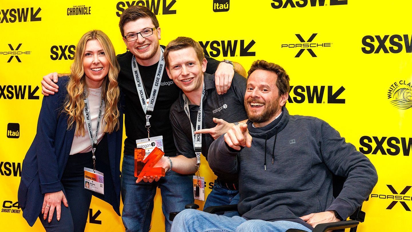 Ariana Longley, Evan Rosenberg, Tim Balz and friend of Kalogon win the Patient Safety Technology category at the 24th Annual SXSW Innovation Awards - Photo by Andy Wenstrand