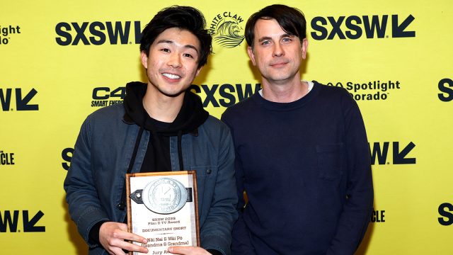 Sean Wang and Sam Davis win the Documentary Short Competition award for “Nǎi Nai & Wài Pó (Grandma & Grandma)” at the 2023 SXSW Film & TV Festival - Photo by Frazer Harrison