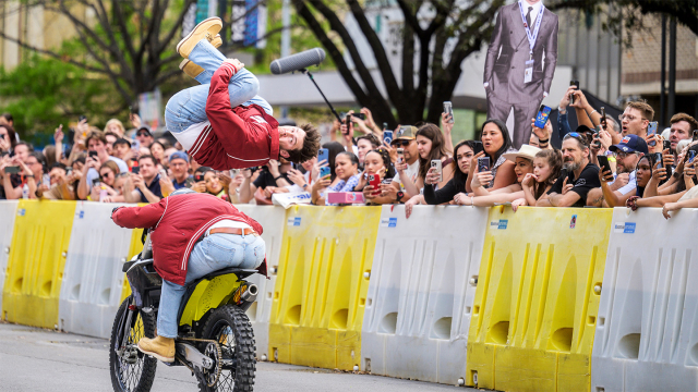 Motorcycle stunt at The Fall Guy SXSW 2024 World Premiere - Photo by Adam Kissick