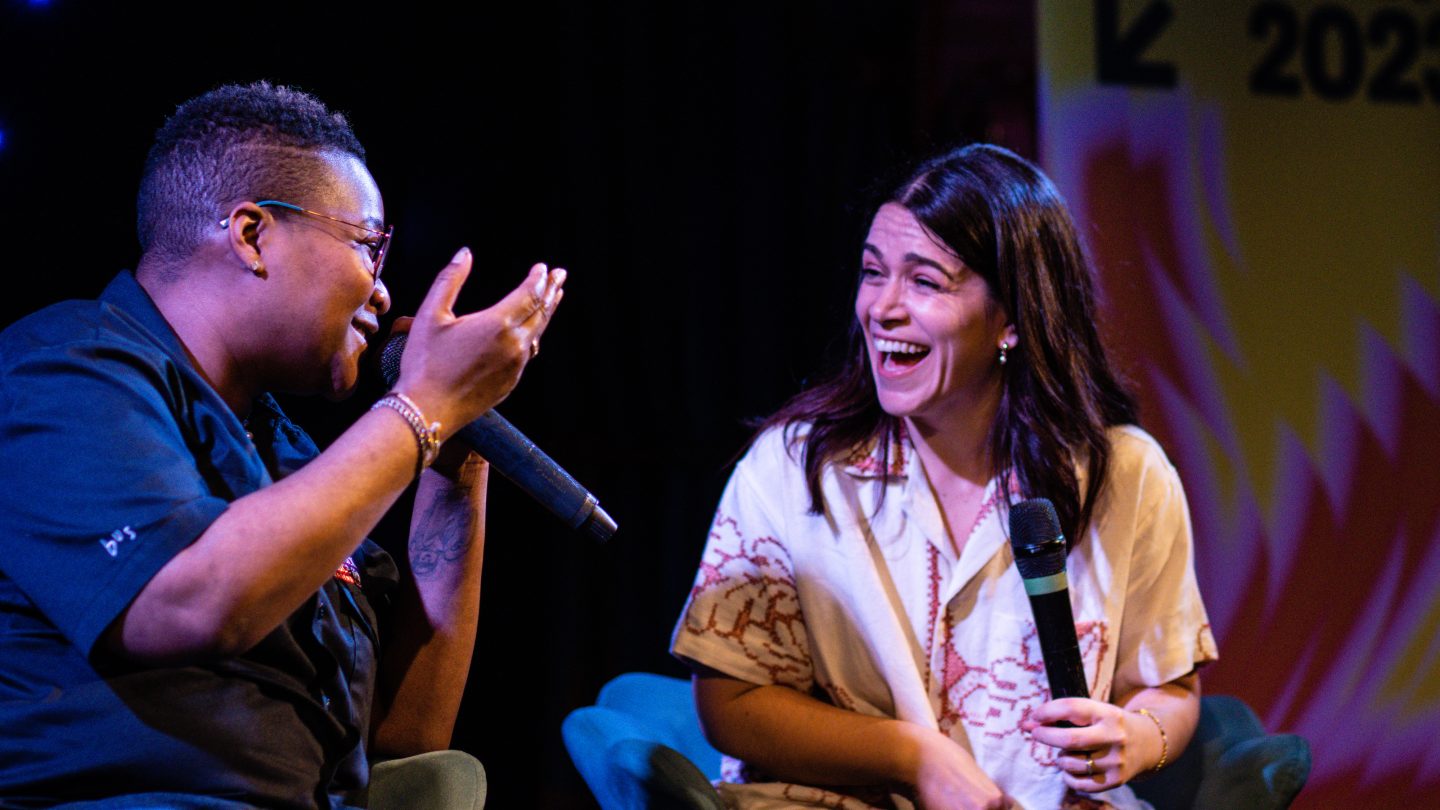 Sam Jay and Abbi Jacobson in Funny Thing About Breaking Up the Boys Club - photo by Becky Stinehour - SXSW Comedy Festival